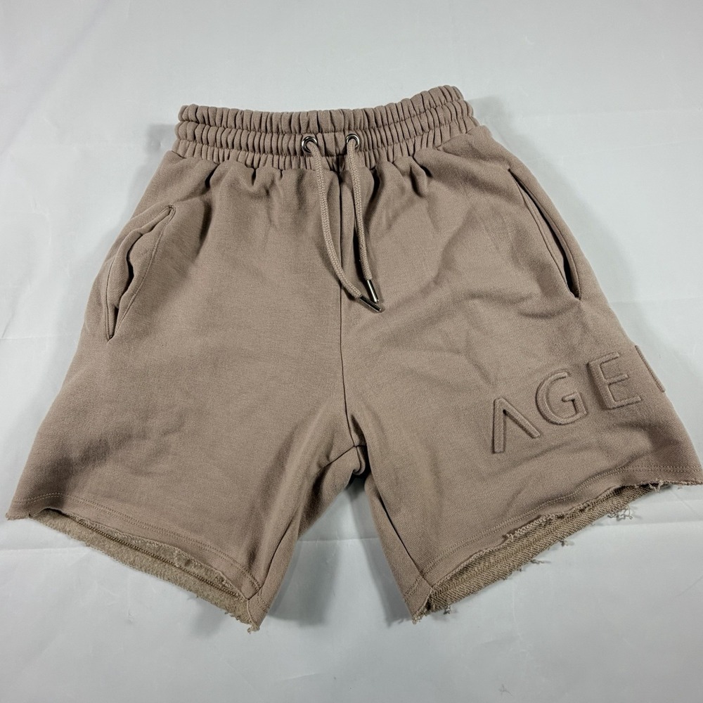 AGENT84 Men's Beige Sweat Shorts M Drawstring Elastic Waist Pockets Cotton Blend
